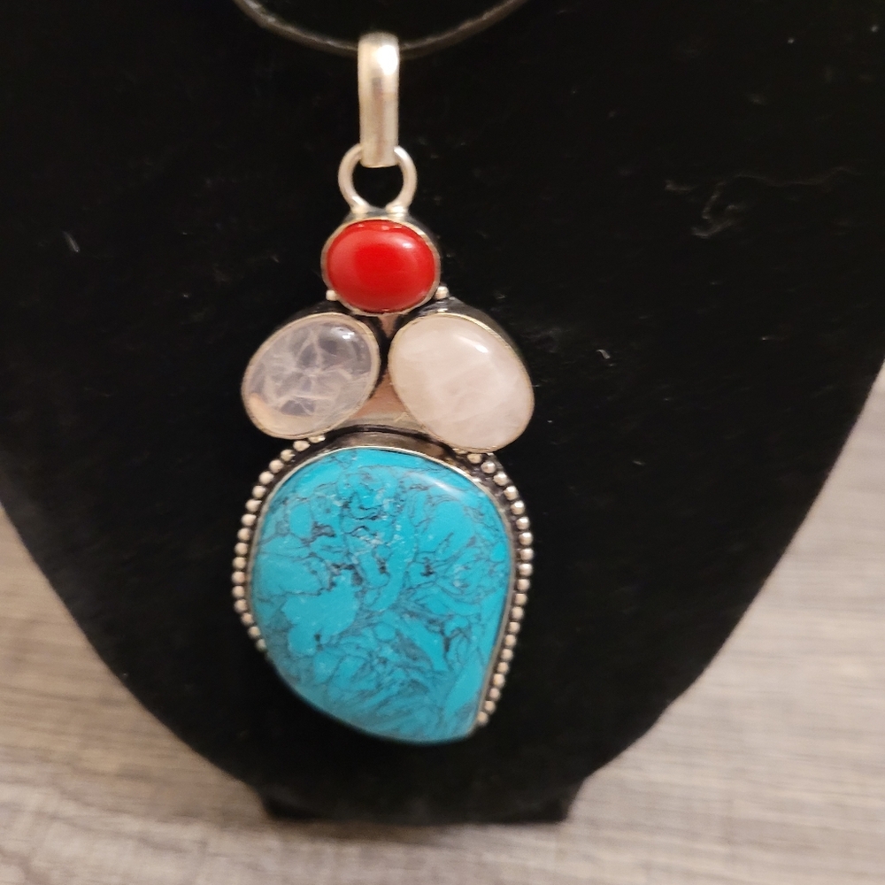 Faux turquoise silver pendant